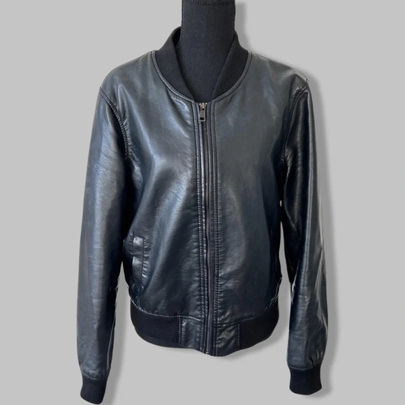 Ci  Sono By Cavalini Black Faux Leather Bomber Jacket - Picture 1 of 16